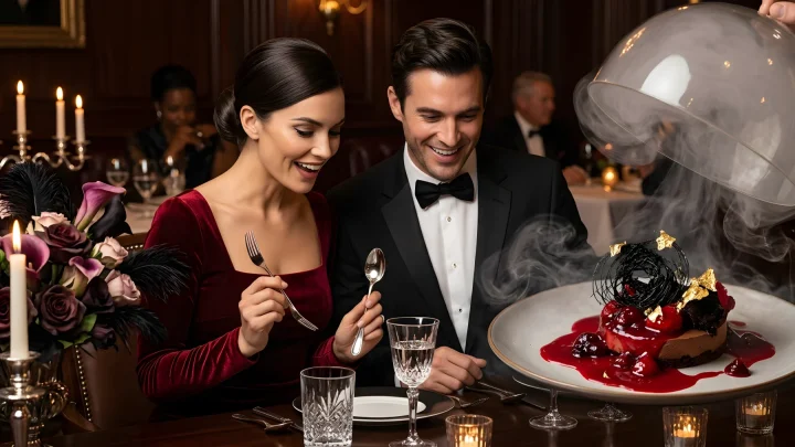Artisanal Halloween cocktails and savory small bites displayed on a dark dining table